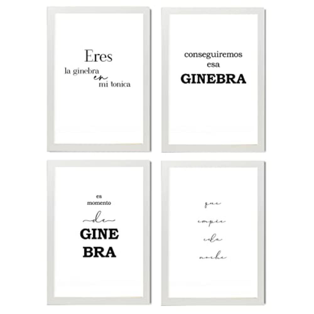 POSTER Set mit 4 Gin TypografieStil A4 Weißer Rahmen - Weiß, Papier (29.7/3cm) - Nacnic