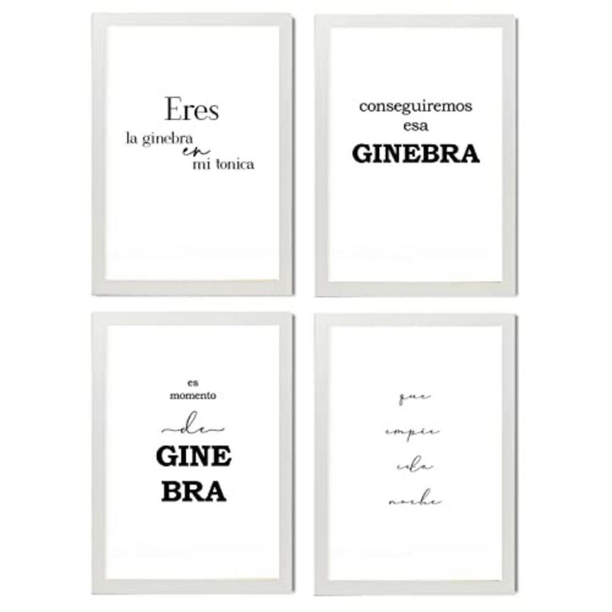 POSTER Set mit 4 Gin TypografieStil A4 Weißer Rahmen - Weiß, Papier (29.7/3cm) - Nacnic