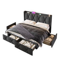 POLSTERBETT 140/200 cm grau mit USB-Ladefunktion und 4 Schubladen - Grau, Textil (140/200cm) - OKWISH