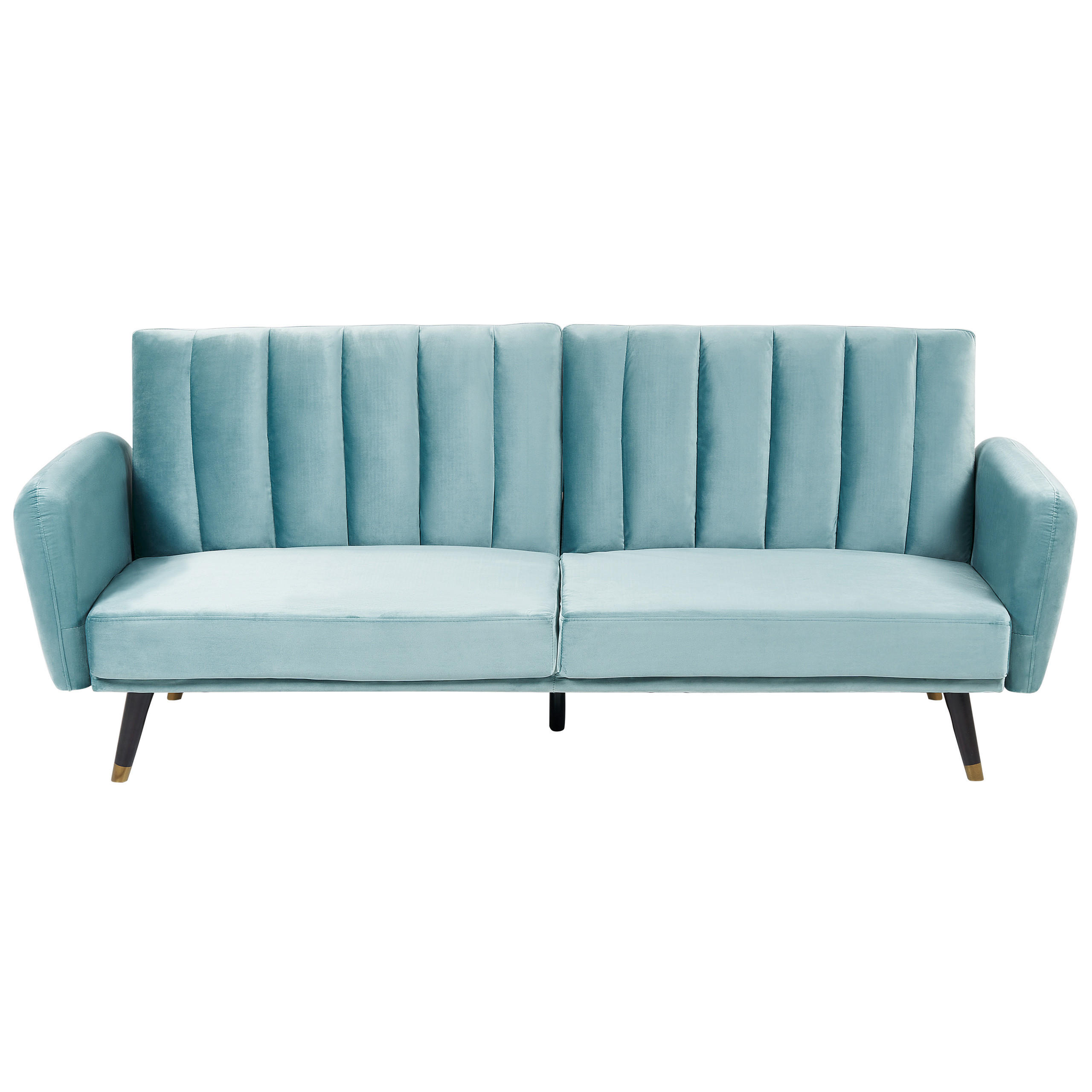 Beliani ROZKLÁDACÍ POHOVKA 3-místná Sametová látka Světle modrá Vimmerby