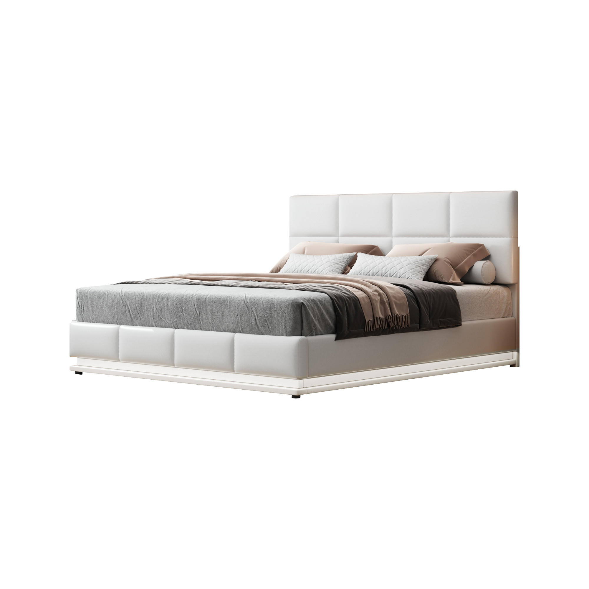 POLSTERBETT 180x200 Weiß Kunstleder LED Stauraum - Weiß, Textil (180/200cm) - FLIEKS