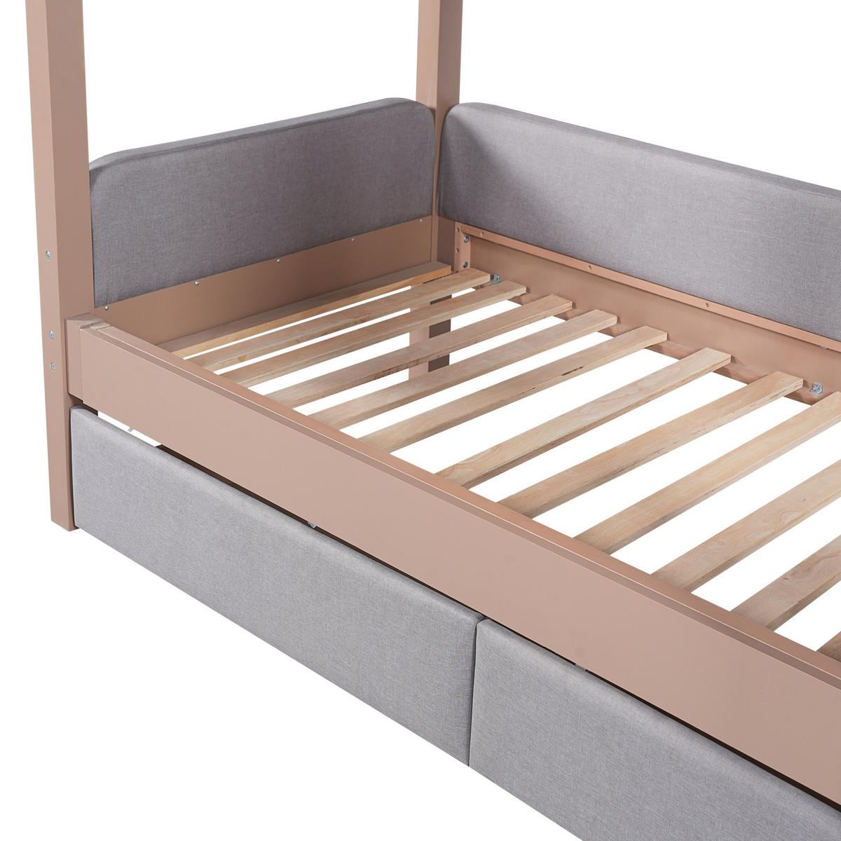ETAGENBETT mit Treppe und 2 Schubladen 90x200 cm Grau/Natur - Grau, Holzwerkstoff (90/200cm) - Beauniv