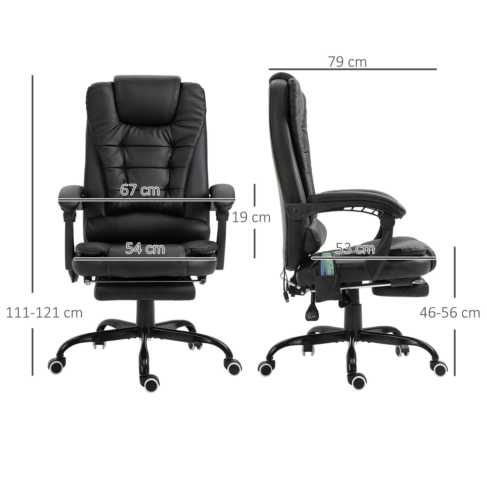 Thumbnail - Vinsetto Bürostuhl, Schwarz, Leder, 1-Sitzer, 79x121x67 cm, Arbeitszimmer, Bürostühle, Drehstühle
