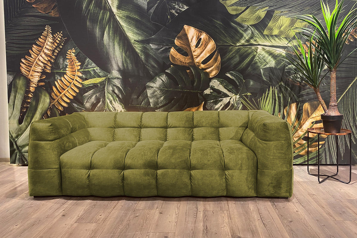 SOFA RIO Grün Velvet - Schwarz/Grün, Textil (282/68/105cm) - KAWOLA
