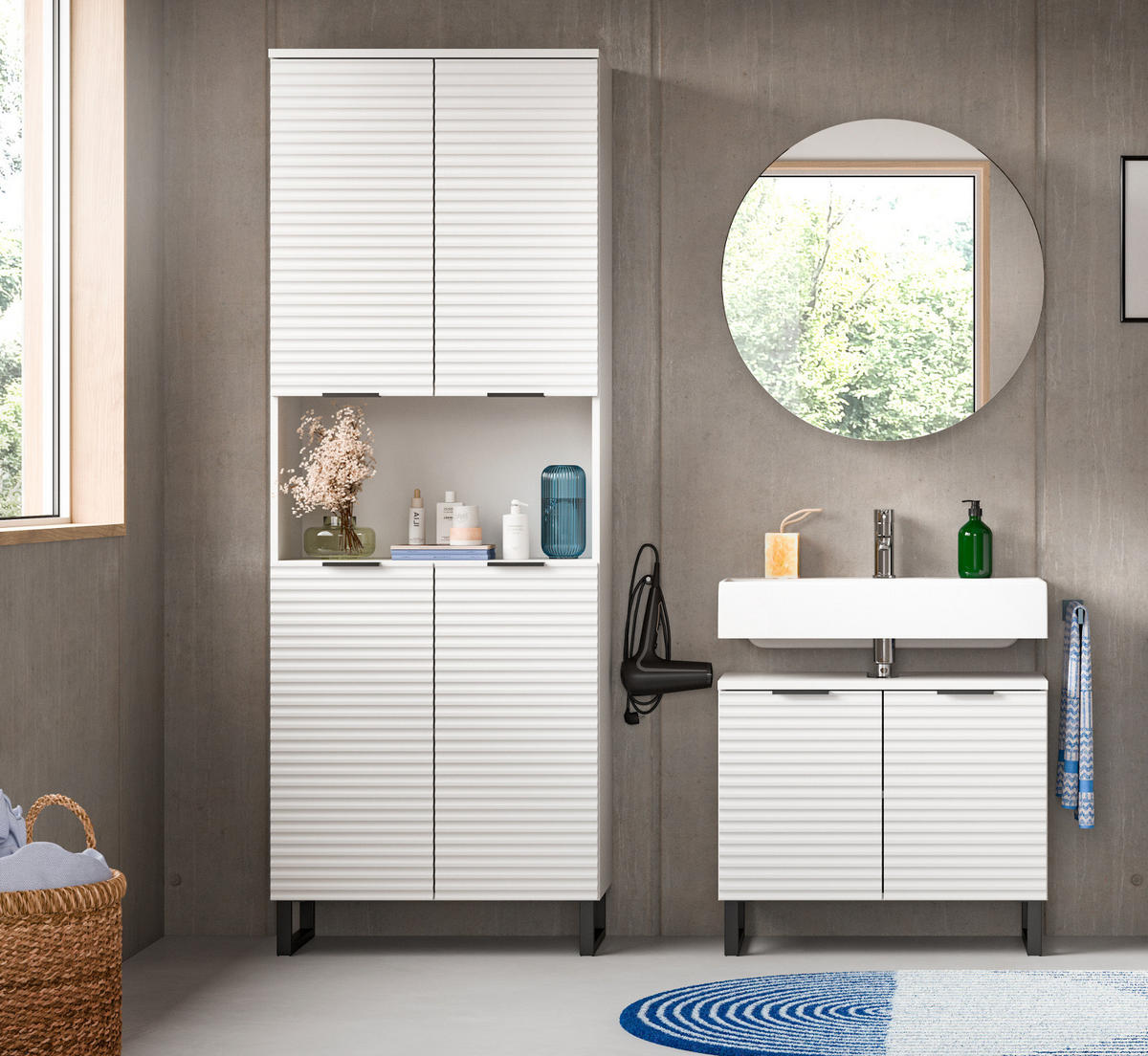 BADMÖBEL-SET 3-teilig weiß 155 cm, Komplettset mit Soft-Close - Weiß, Glas/Holzwerkstoff (155/193/34cm) - Inn.Furn