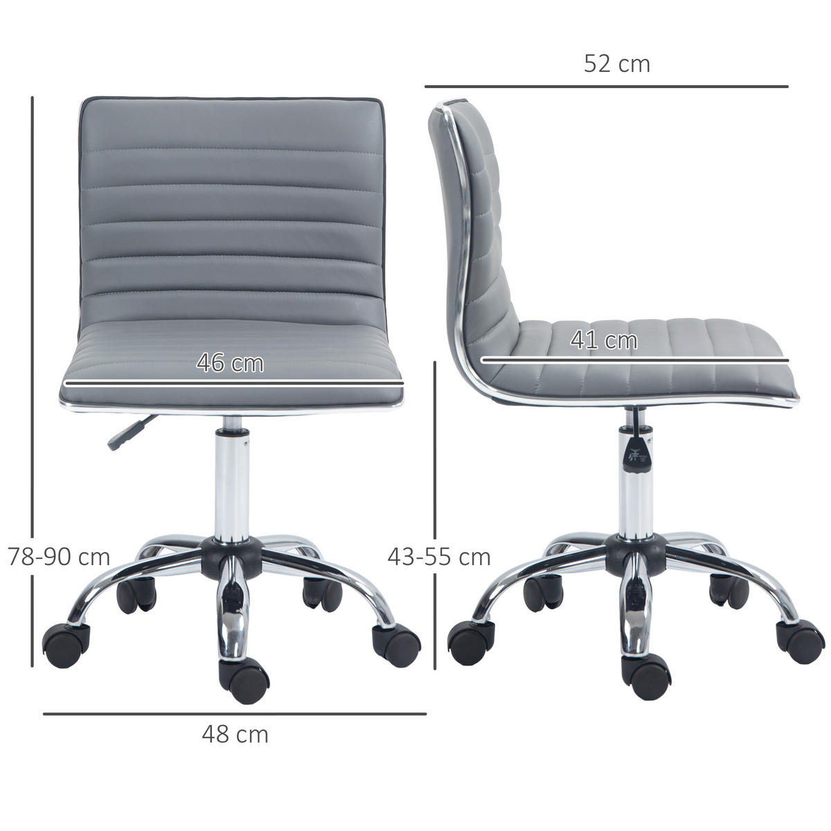 BÜROSTUHL mit Rückenlehne, Hellgrau - Hellgrau, Metall (48/90/52cm) - HOMCOM