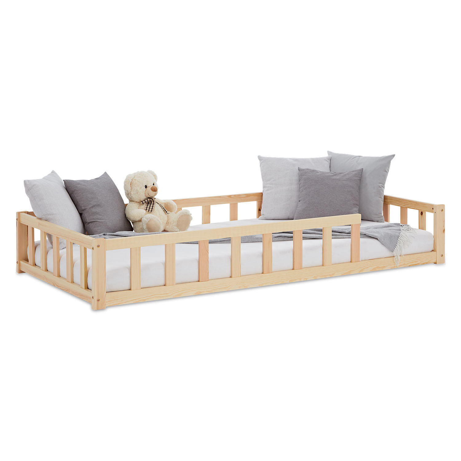 BODENBETT Natur 90x200 cm mit Lattenrost - Naturfarben, Holz (90/200cm) - Homestyle4u