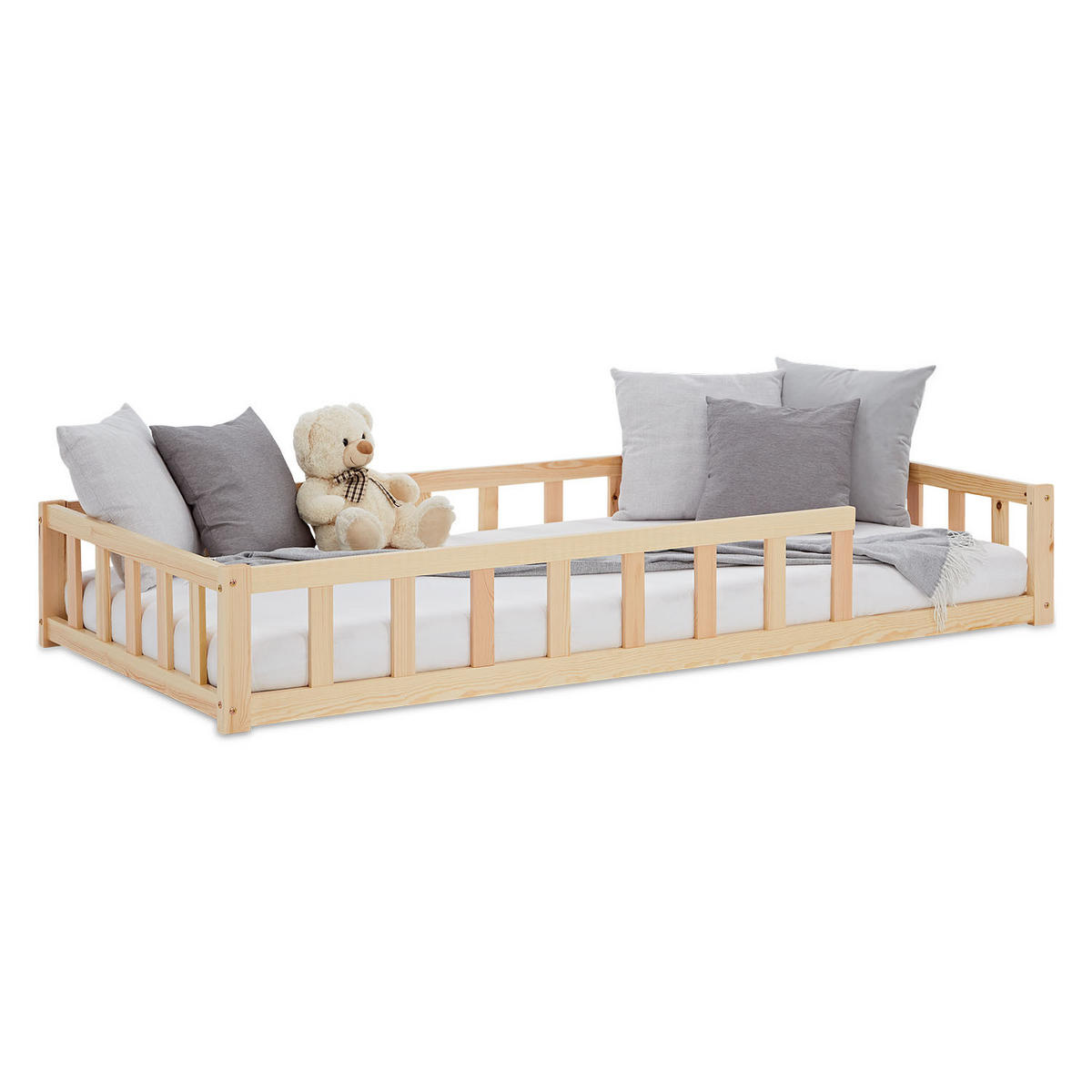BODENBETT Natur 90x200 cm mit Lattenrost - Naturfarben, Holz (90/200cm) - Homestyle4u
