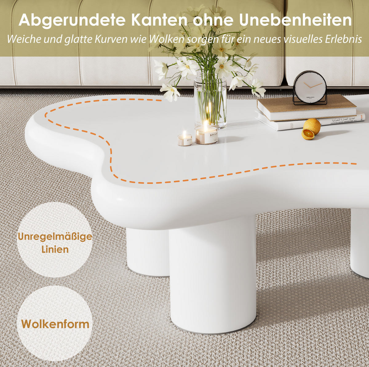 COUCHTISCH 97/67/32 cm Weiß aus MDF in Wolkenform - Weiß, Holzwerkstoff (97/67/32cm) - OKMYHOME