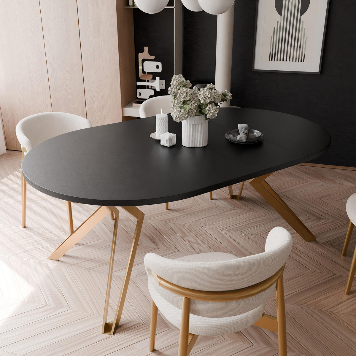 ESSTISCH ausziehbar aus MDF, Schwarz - Goldfarben/Schwarz, Holzwerkstoff (120/120/76cm) - Idohome