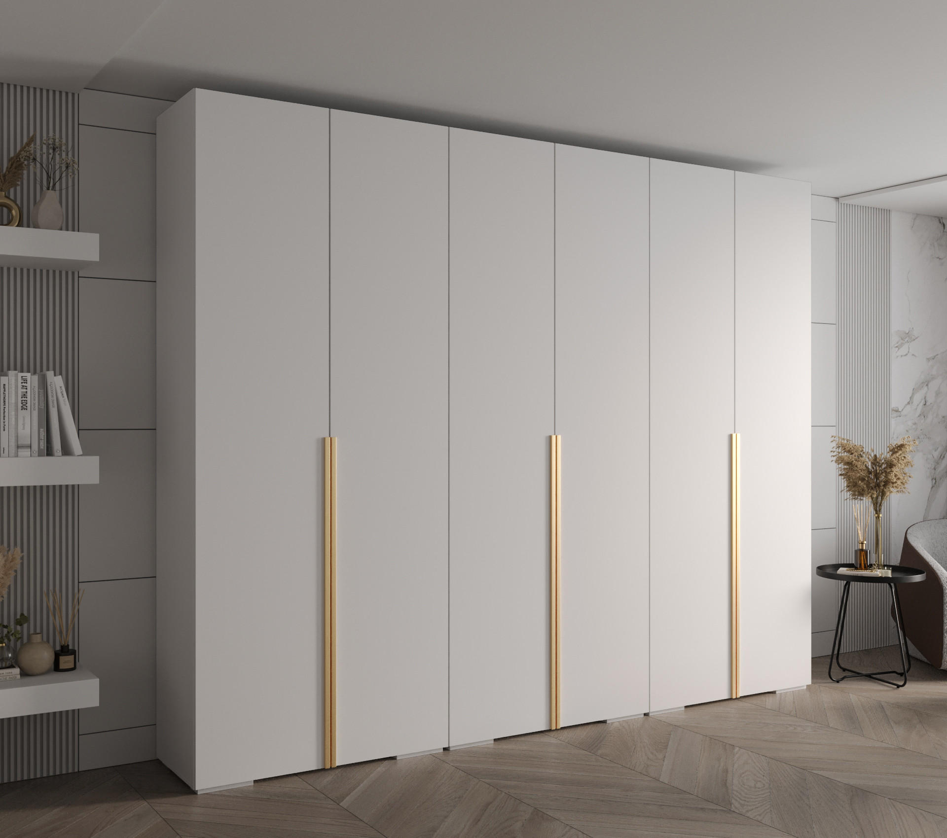 DREHTÜRENSCHRANK 236.7/300/47 6-türig - Goldfarben/Weiß, Holz/Metall (300/236.7/47cm) - MÖBEL KRYSPOL
