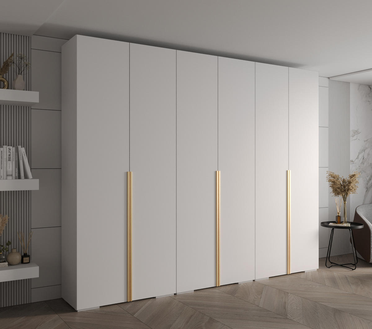 DREHTÜRENSCHRANK 236.7/300/47 6-türig - Goldfarben/Weiß, Holz/Metall (300/236.7/47cm) - MÖBEL KRYSPOL