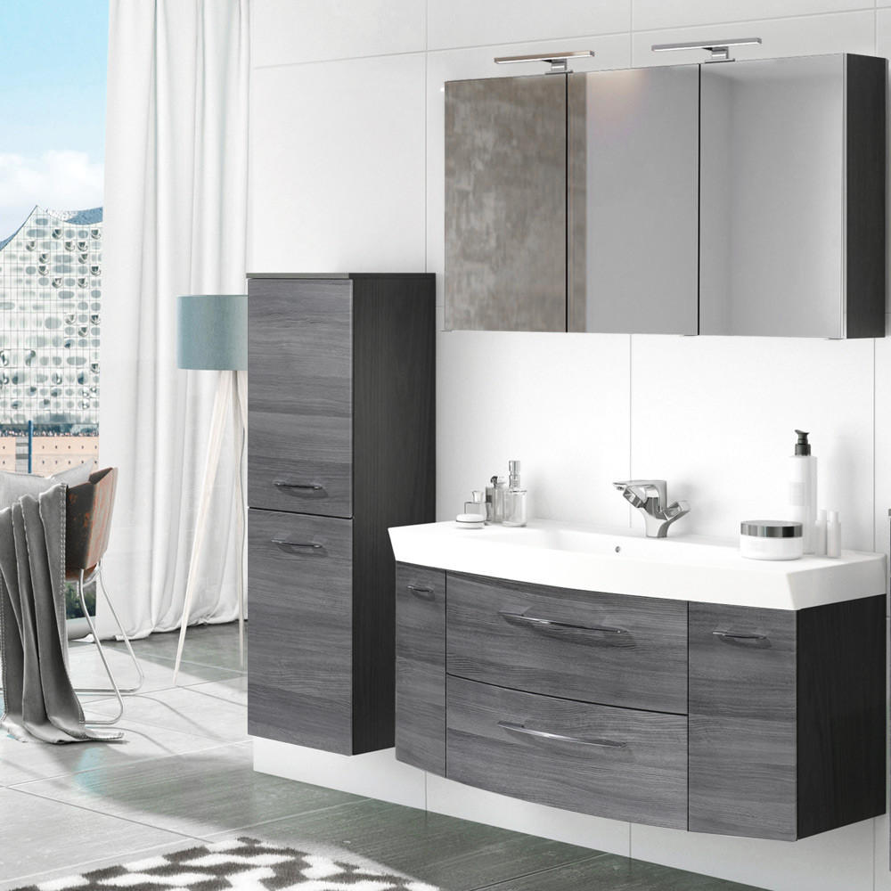 BADMÖBEL-SET 3-TLG. Florido-03 - Grau, Holzwerkstoff (175/200/47cm) - Lomado