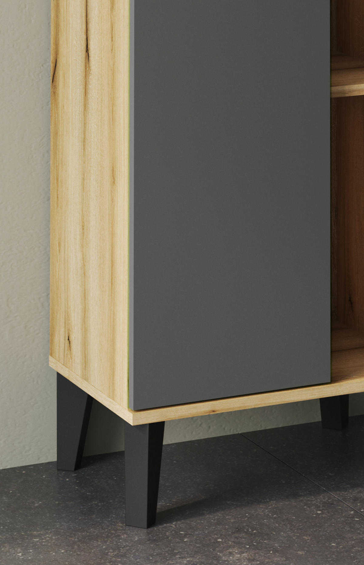 BAD-HOCHSCHRANK grau, Evoke Eiche, Badschrank, 51 x 190 cm - Eichefarben/Schwarz, Holz/Holzwerkstoff (51/190/33cm) - Furn.Design