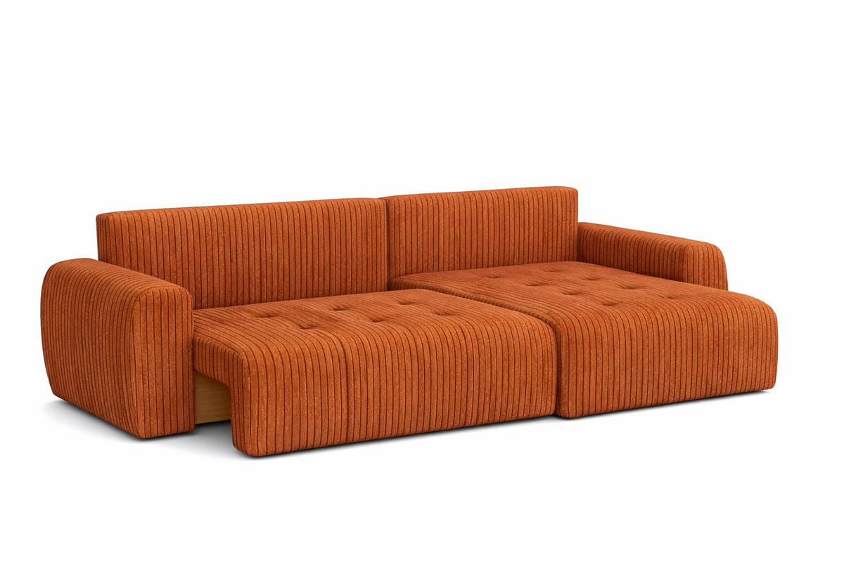 ECKSOFA Mit Schlaffunktion Und Bettkasten L-Form Ivo L, Cordstoff Poso, Kupfer, Rechts - Orange, Holz (250/142cm) - Kaiser Möbel