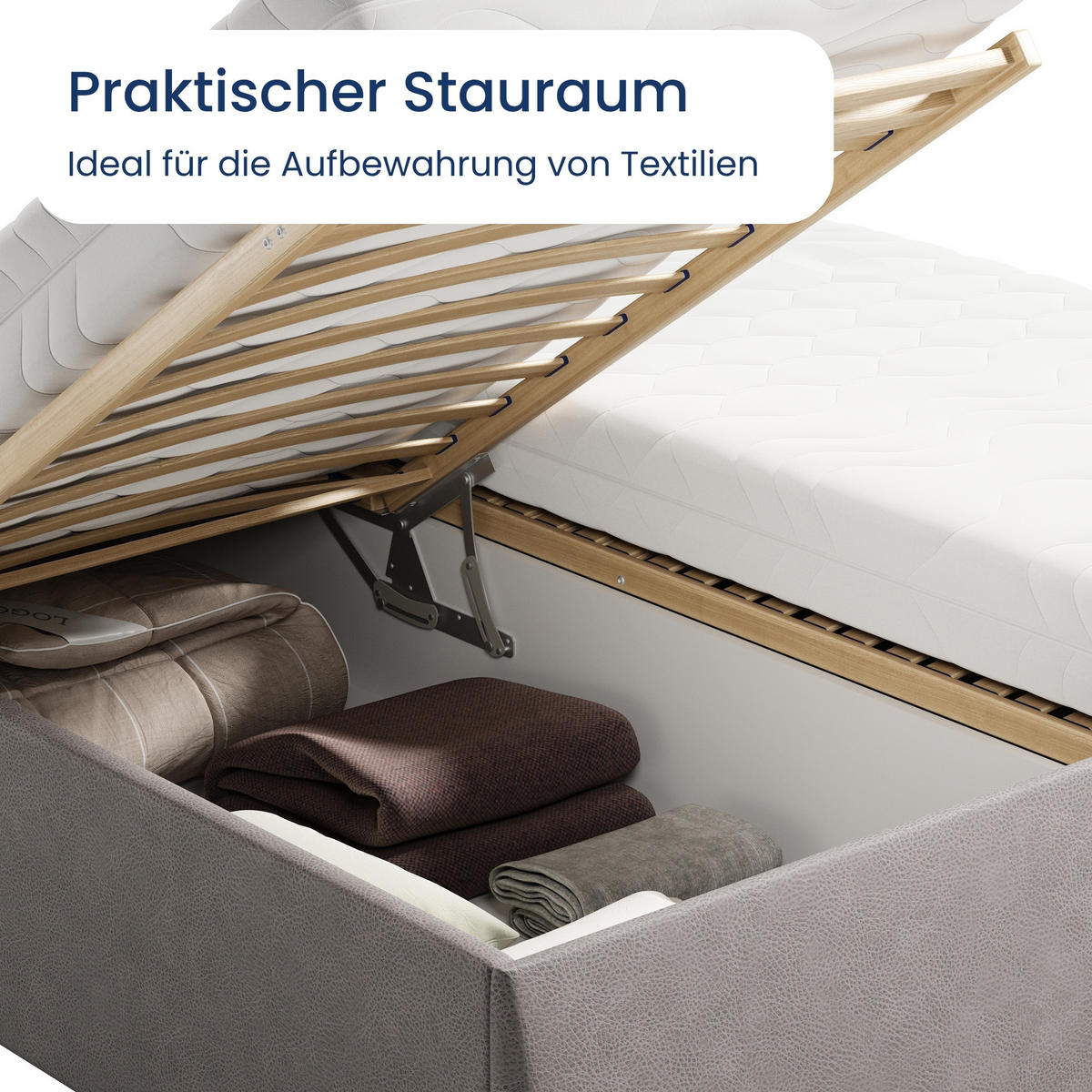 POLSTERBETT mit Stauraum & H2 Matratze 200x200 cm in Grau - Grau, Textil (200/200cm) - Home Collective