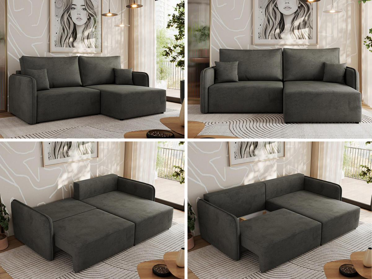 ECKSCHLAFSOFA MESTO L Dunkelgrau Velvet - rechts - Dunkelgrau/Schwarz, Kunststoff/Textil (147/227cm) - MKS