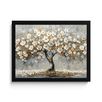 POSTER MIT RAHMEN Baum - Blumen - Weiß - Natur - Kunst 40x30 cm - Weiß, Papier (40/30cm) - MuchoWow