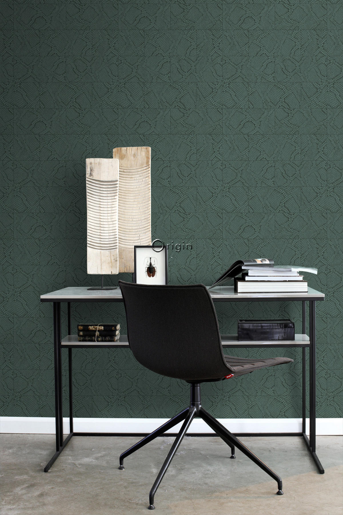 TAPETE Fliesenmuster mit Schlangenhaut-Motiv 53 cm x 10.05 m - Blau, Papier (53/1000cm) - Origin Wallcoverings
