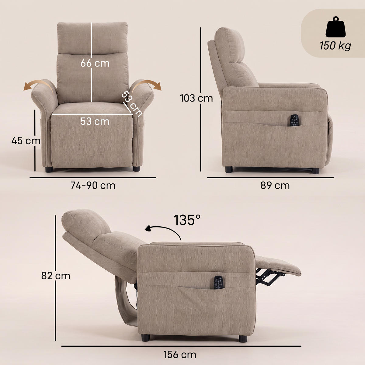 RELAXSESSEL Polyester Braun - Braun, Kunststoff/Textil (74/103/89cm) - HOMCOM