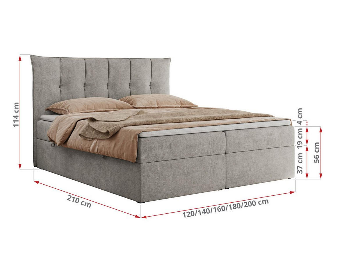 BOXBETT PREMIUM 10 160/200 Hellgrau Struktur - H3 - Hellgrau, Holz/Textil (160/200cm) - MKS