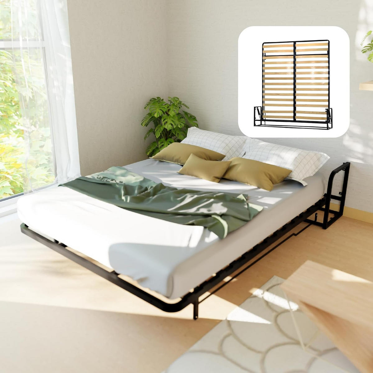 WANDBETT Murphy Classik 180x200 Vertikal, mit Gasdruckfeder-Mechanismus - Graphitfarben/Schwarz, Metall (180/200cm) - WallBedKing