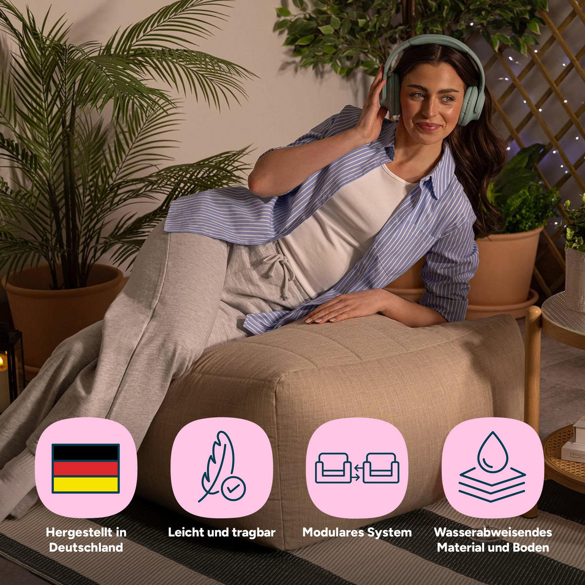 SITZSACK-HOCKER Noa modular Outdoor - Beige, Textil (75/70/78cm) - icon