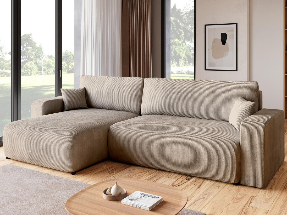 ECKSOFA PUMI XL mit Schlaffunktion Beige Cord - Beige, Textil (274/148cm) - Bromarkt