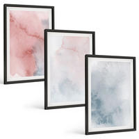 BILDER SET 3er Set - 40x60 cm Schwarzer Rahmen - Pastellfarben auf Leinwand - Schwarz, Kunststoff (40/60cm) - TULUP