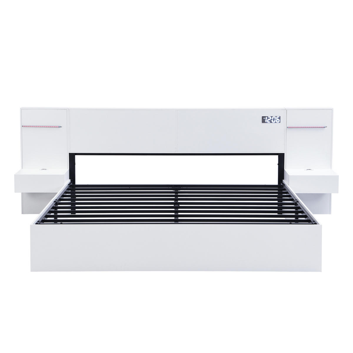 HOLZBETT 180x200 Doppelbett USB Bluetooth LED Weiß - Weiß, Holzwerkstoff - FLIEKS