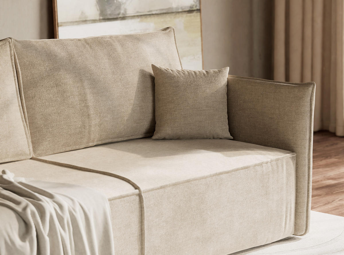 SOFA MIT SCHLAFFUNKTION Obra Beige Chenille-Stoff - Beige/Schwarz, Holz/Holzwerkstoff (220/70/107cm) - Maison de Reve