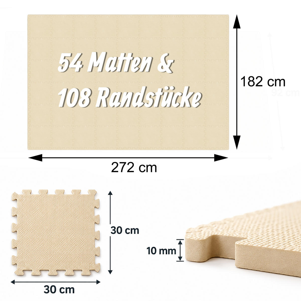 COVOR Bej set-54 piese 30x30 cm - bej, material textil (30/30cm) - Relaxdays