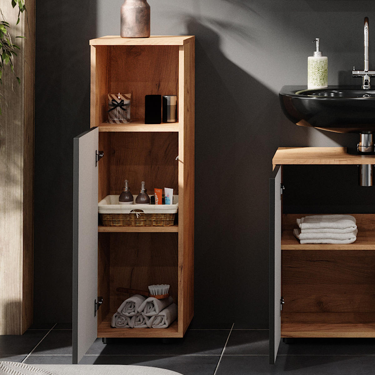 MIDISCHRANK Irma Anthrazit gepunktet 30 x 95 cm - Anthrazit, Holzwerkstoff (30/95/30cm) - Vicco