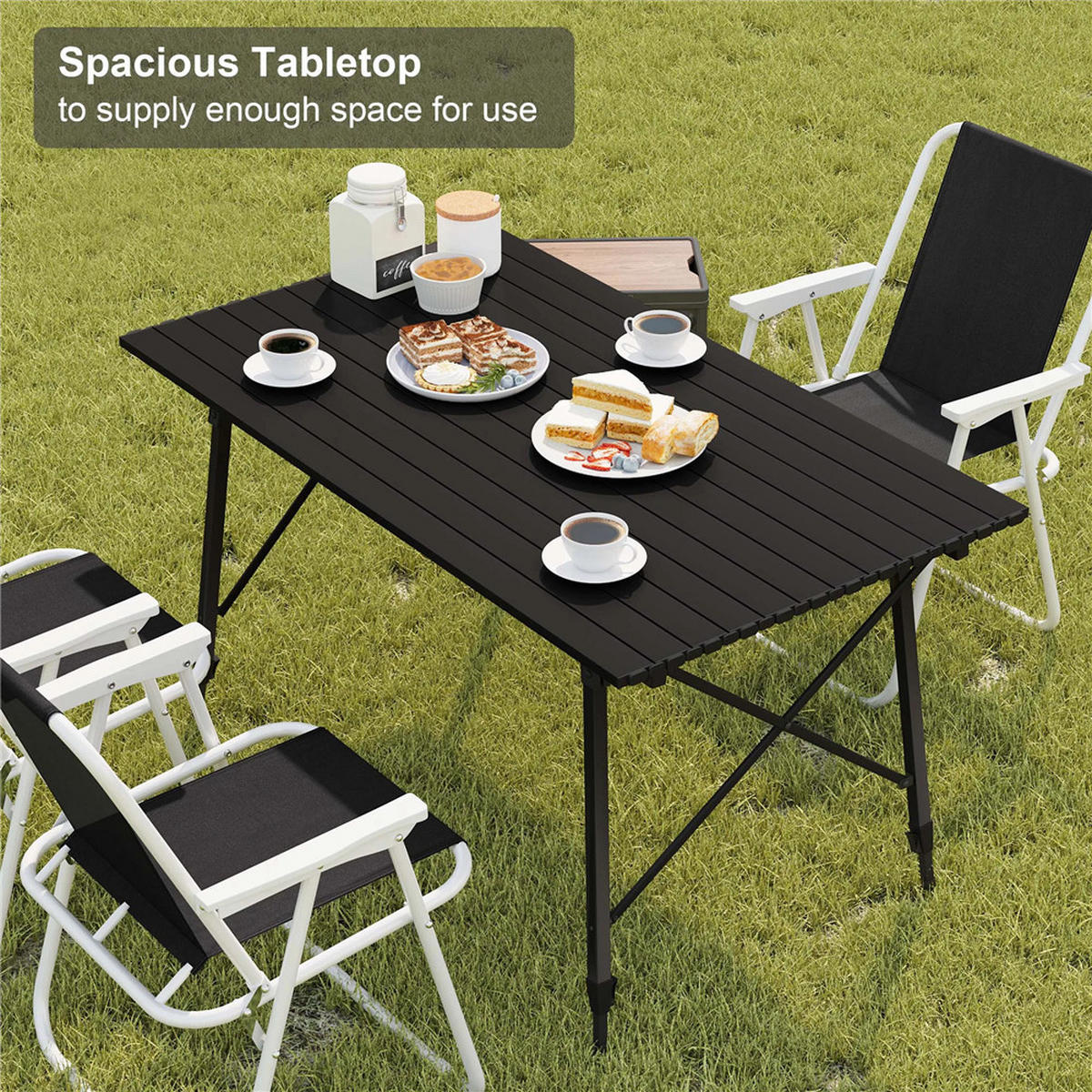 KLAPPTISCH Aluminium Faltbar Höhenverstellbar 120x68,5 cm Schwarz - Schwarz, Metall (120/68.5/78.5cm) - Coonoor
