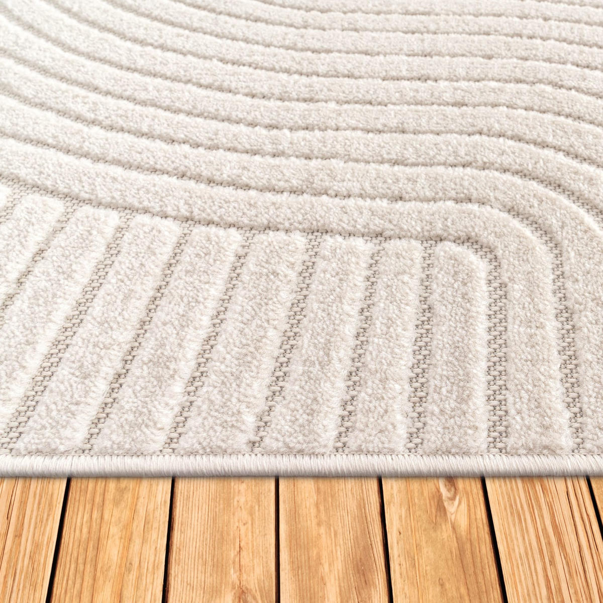 TEPPICH Kurzflor Struktur Wohnzimmer schmutzabweisend Creme Rund 200D - Creme, Textil (200/200cm) - KADIMA DESIGN