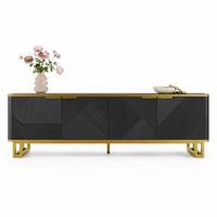 LOWBOARD in Schwarz und Gold TV-Schrank mit vier Türen für Wohnzimmer, B160/T37.5/H48 cm - Goldfarben/Schwarz, Holzwerkstoff/Metall (160/48/37.5cm) - STILVORA