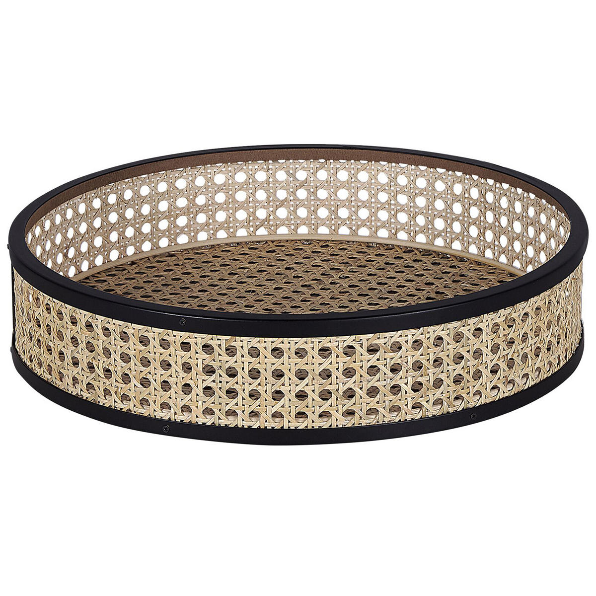 BEISTELLTISCH Rattan/Metall schwarz 36 cm Vienna - Beige/Schwarz, Metall (36/36/43cm) - Beliani