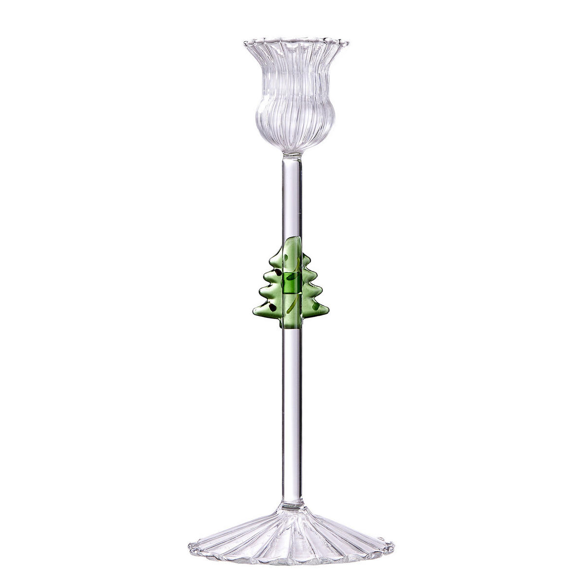 KERZENHALTER Merry & Bright für Stabkerzen mit Tanne - Transparent, Glas (8/20/8cm) - Butlers