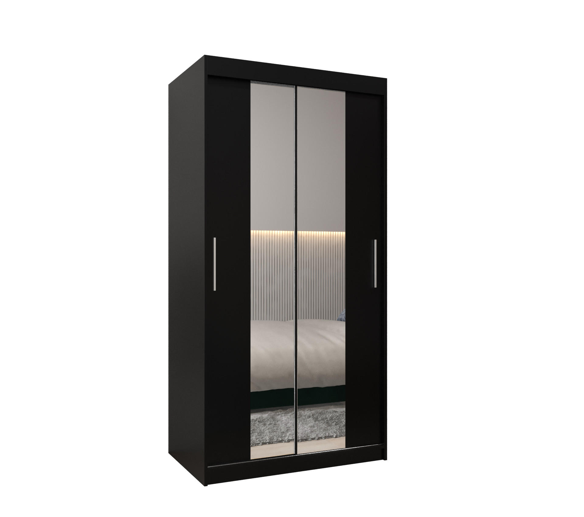 Möbel Kryspol Schiebetürenschrank Schwarz 100x200x62 cm