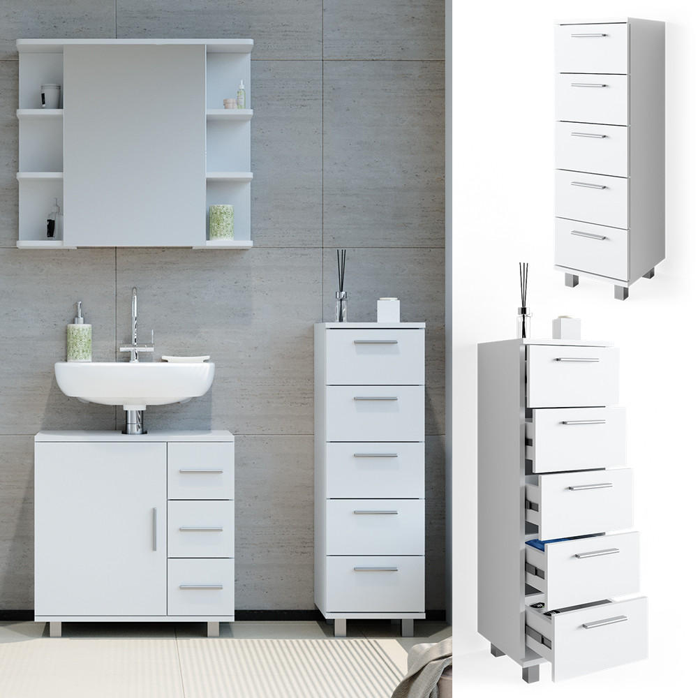 BADSCHRANK Ilias Weiß 30 x 95 cm - Weiß, Holzwerkstoff (30/95/30cm) - Vicco