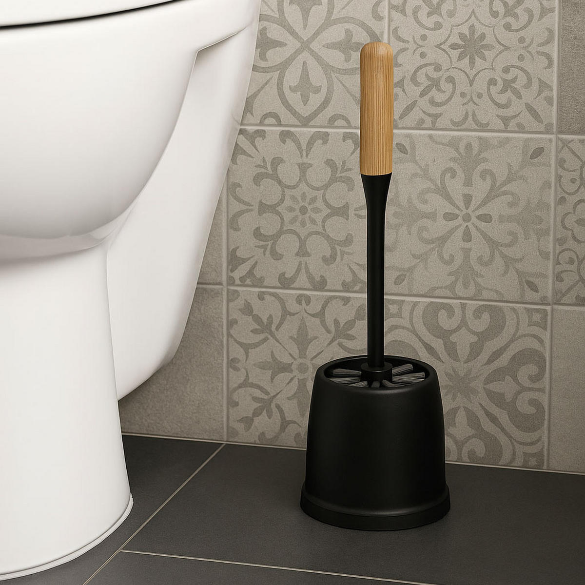 WC-BÜRSTE mit Bambusgriff 12/12/39 cm - Schwarz, Kunststoff (12/39/12cm) - Ultra Clean