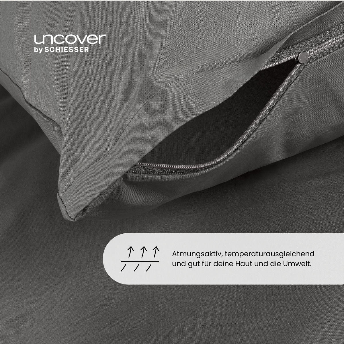 BETTWÄSCHESET Soho - Renforcé - 2-teilig - 135 x 200 cm - Dunkelgrau - Dunkelgrau, Textil (135/200cm) - Uncover by Schiesser