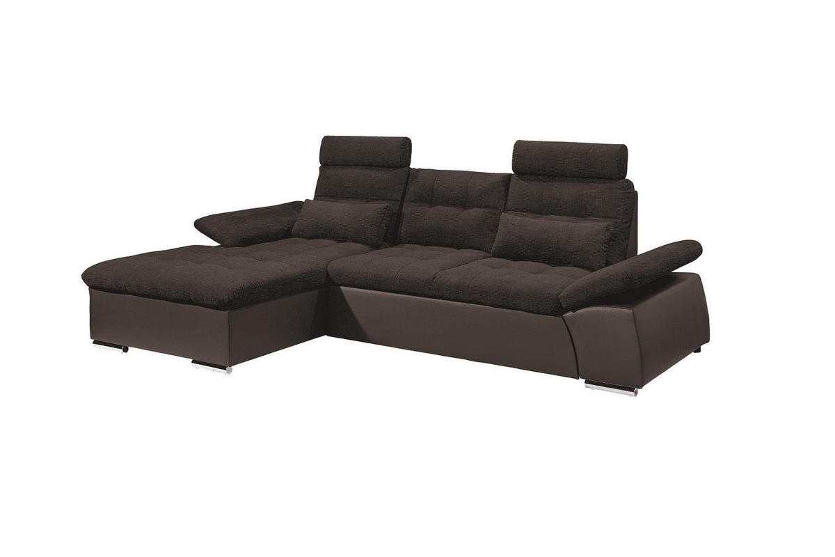 ECKSOFA mit Schlaffunktion und verstellbaren Armlehnen - Chromfarben/Dunkelbraun, Kunststoff/Textil (268/170cm) - ed exciting design