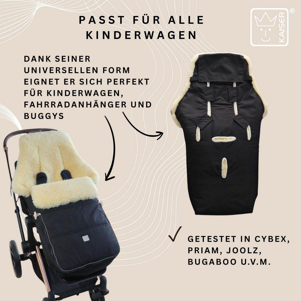 LAMMFELL-FUSSSACK Dublas 2.0, black - Schwarz, Fell (45/95cm) - Kaiserbaby