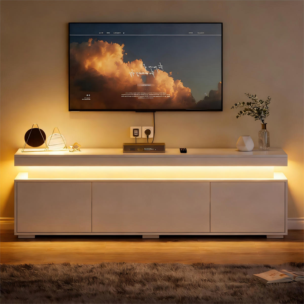 TV-LOWBOARD 150x35x43 cm Weiß LED 3 Türen Stauraum Spanplatte - Weiß, Holzwerkstoff (35/43/150cm) - FLIEKS