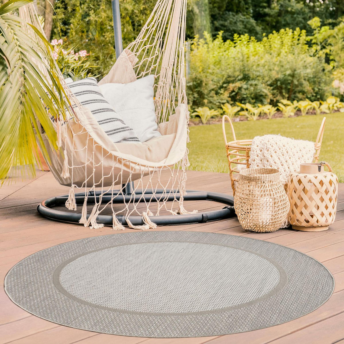 OUTDOORTEPPICH Boho Beige Creme Ø 120 cm - Champagner/Beige, Kunststoff (120/120cm) - TT Home