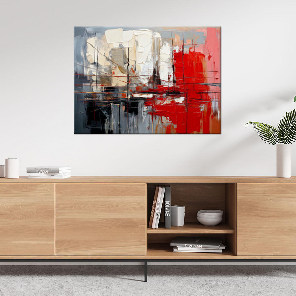 LEINWANDBILD Abstraktion 90x60cm - Rot, Textil (90/60cm) - Feeby