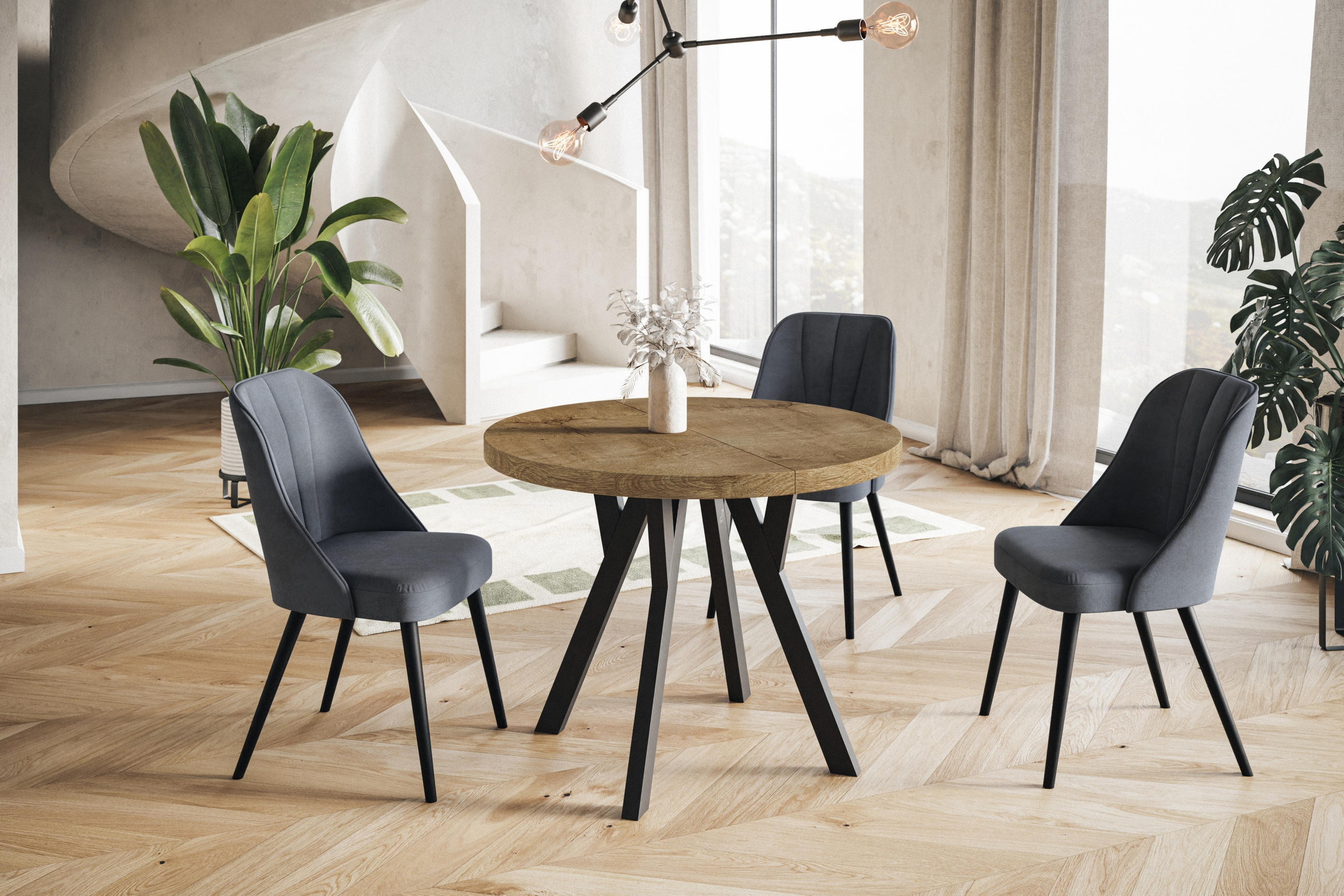 ESSZIMMERTISCH OVO, ausziehbarer Tisch 80 cm bis 130 cm, Farbe: LEFKAS, mit Holzbeinen in Farbe Schwarz - Dunkelbraun/Schwarz, Holzwerkstoff (80/80/77cm) - Alpi-Möbel