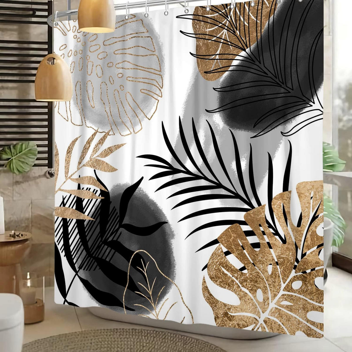 DUSCHVORHANG Set Blätter Pflanzen abstrakt - Multicolor, Kunststoff (180/150cm) - MCBOSON