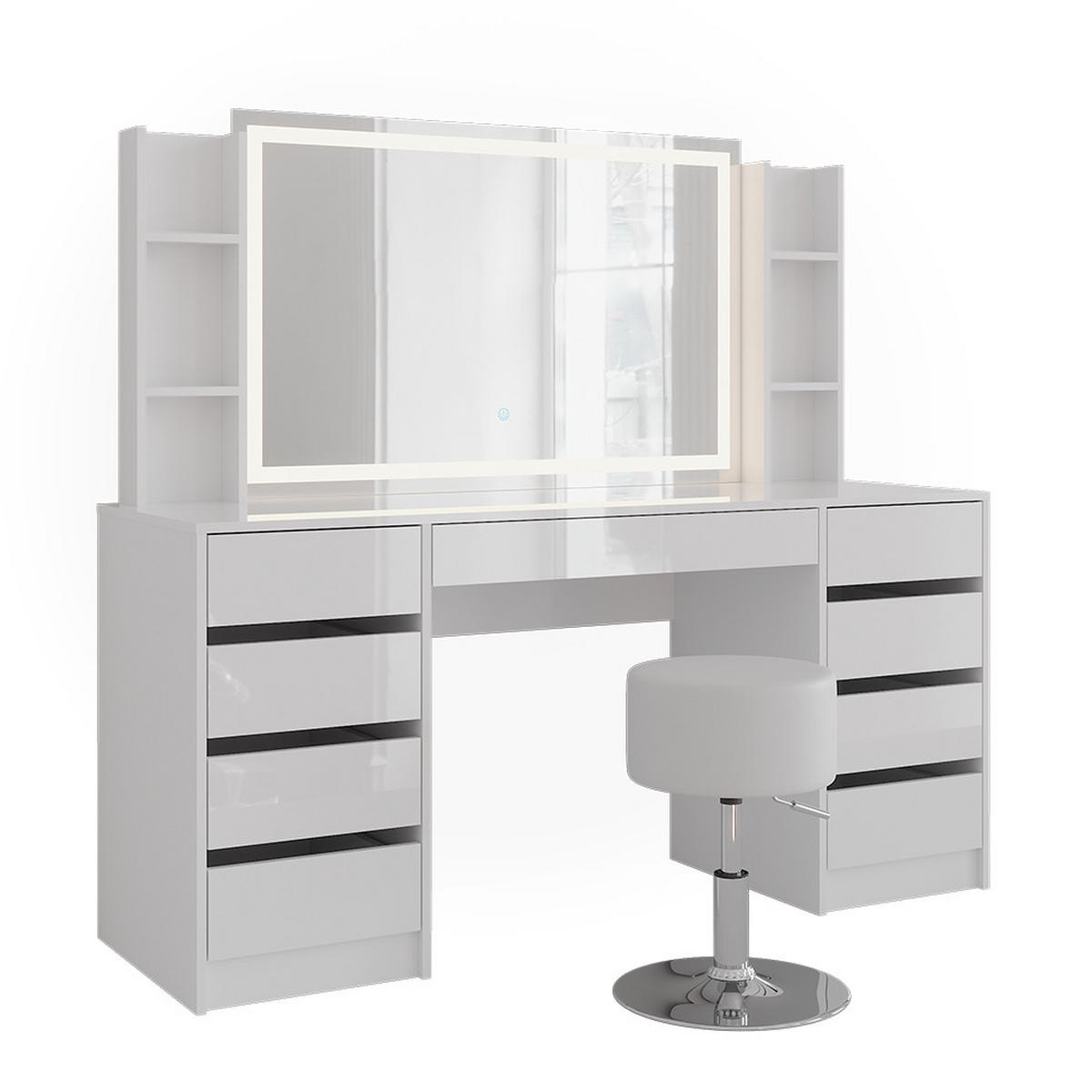 SCHMINKTISCH Sherry Weiß/Weiß Hochglanz 158.2 cm 5 Teile - Weiß Hochglanz, Holzwerkstoff (158.2/76/50.1cm) - Vicco